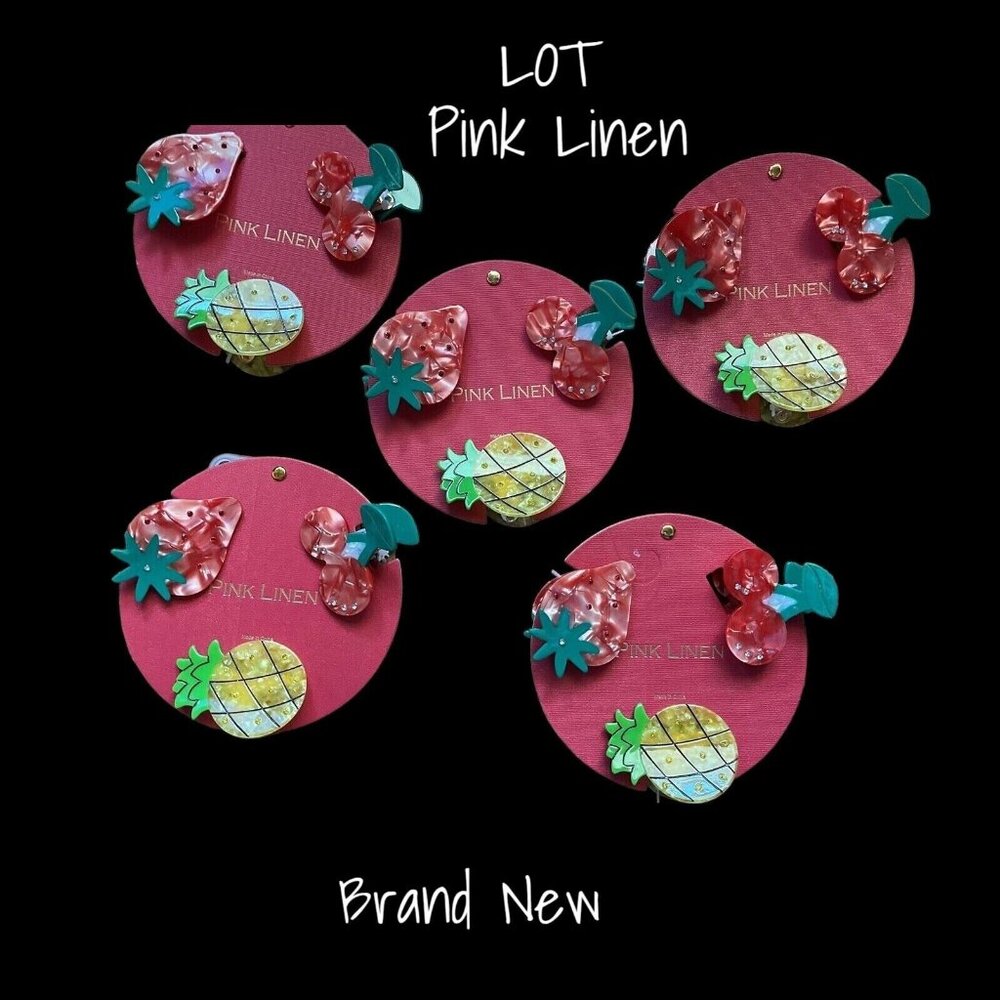 Pink Linen Summer Fruit Strawberry Pineapple Cherry Hair Clips 15 Piece New